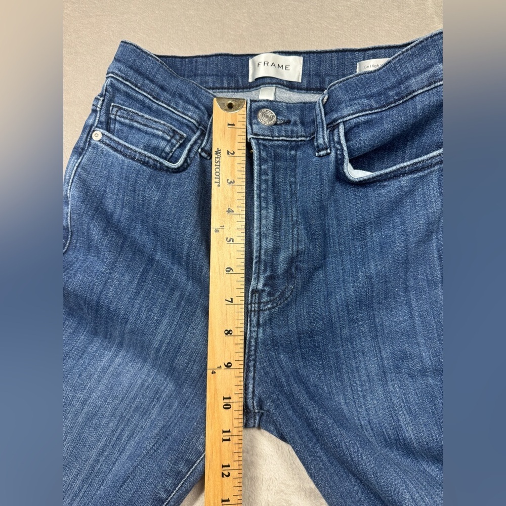 Frame Le High Straight Cropped Thunderstorm Zip Fly Denim Blue Jeans Size 27 - Picture 8 of 16